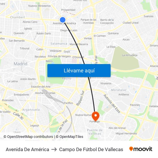 Avenida De América to Campo De Fútbol De Vallecas map