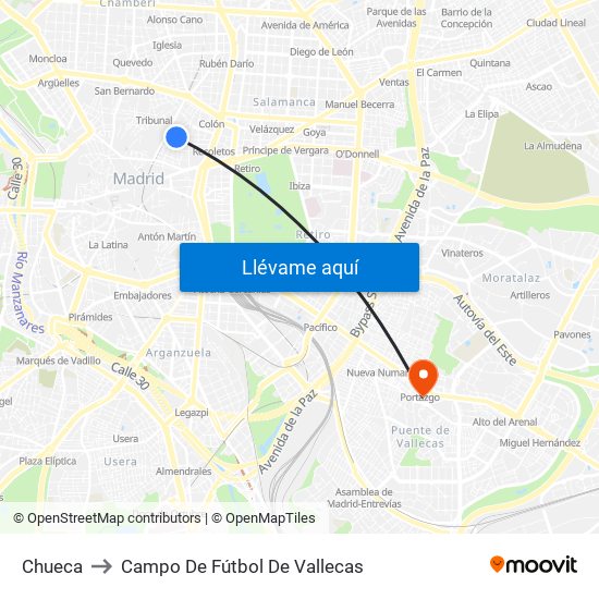 Chueca to Campo De Fútbol De Vallecas map