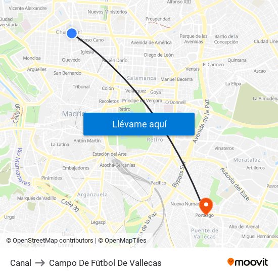 Canal to Campo De Fútbol De Vallecas map