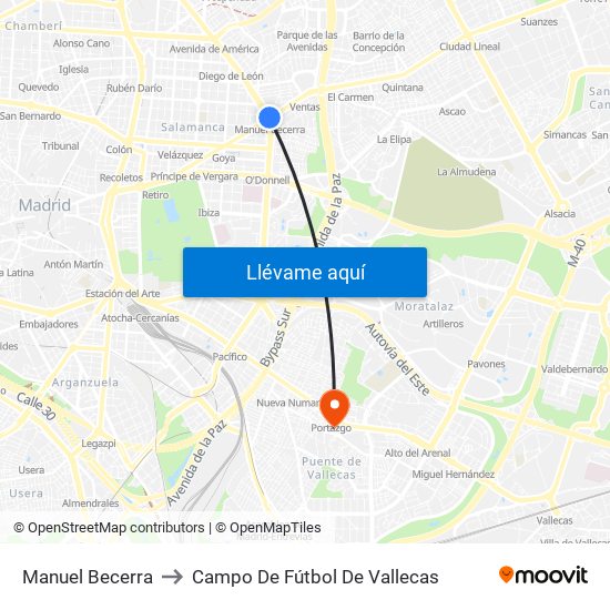Manuel Becerra to Campo De Fútbol De Vallecas map
