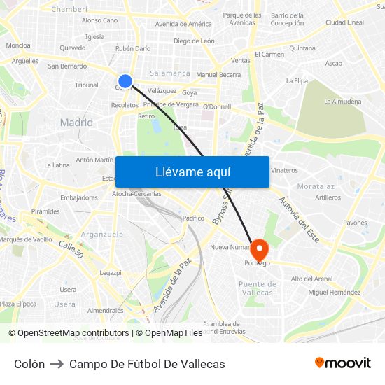 Colón to Campo De Fútbol De Vallecas map