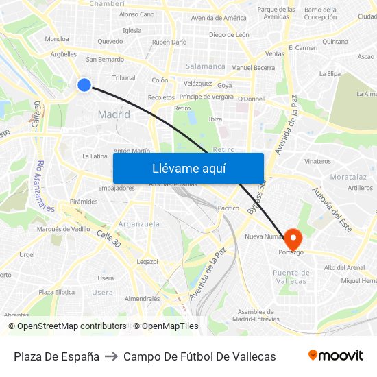 Plaza De España to Campo De Fútbol De Vallecas map
