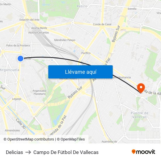 Delicias to Campo De Fútbol De Vallecas map