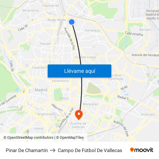 Pinar De Chamartín to Campo De Fútbol De Vallecas map