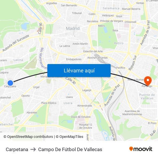 Carpetana to Campo De Fútbol De Vallecas map