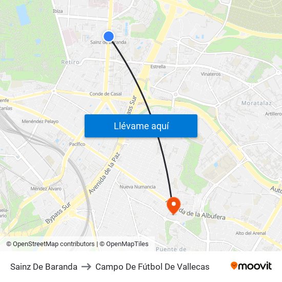 Sainz De Baranda to Campo De Fútbol De Vallecas map