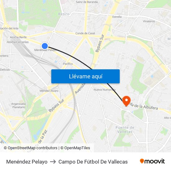 Menéndez Pelayo to Campo De Fútbol De Vallecas map