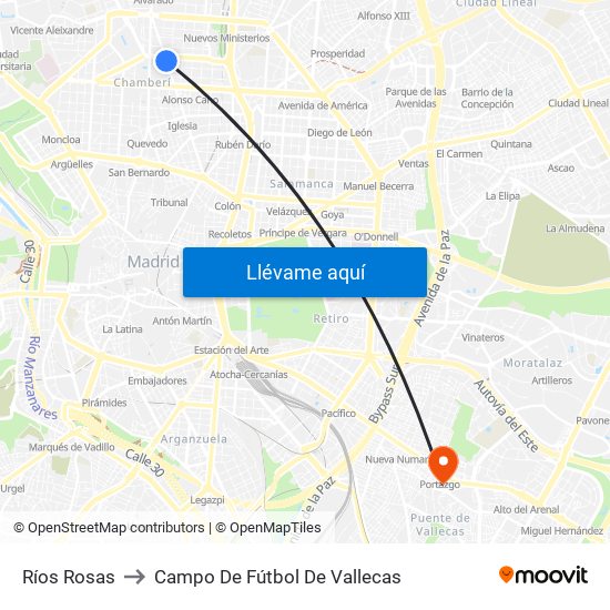 Ríos Rosas to Campo De Fútbol De Vallecas map