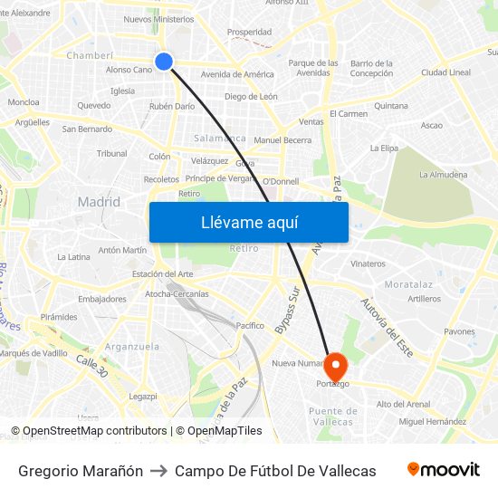 Gregorio Marañón to Campo De Fútbol De Vallecas map
