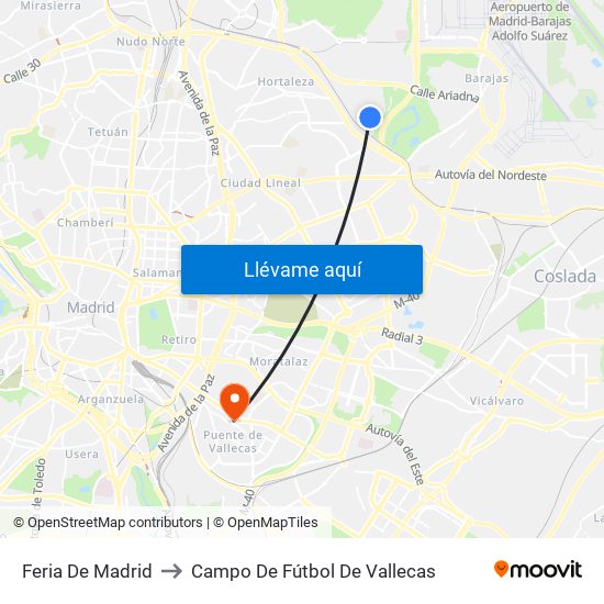 Feria De Madrid to Campo De Fútbol De Vallecas map