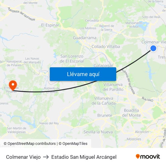 Colmenar Viejo to Estadio San Miguel Arcángel map
