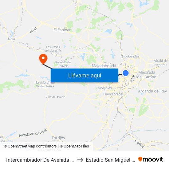 Intercambiador De Avenida De América to Estadio San Miguel Arcángel map