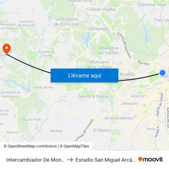 Intercambiador De Moncloa to Estadio San Miguel Arcángel map