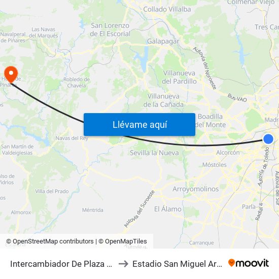 Intercambiador De Plaza Elíptica to Estadio San Miguel Arcángel map
