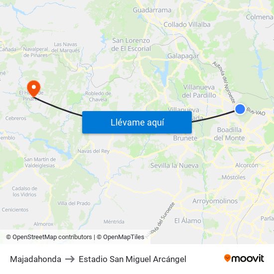 Majadahonda to Estadio San Miguel Arcángel map