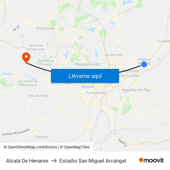 Alcalá De Henares to Estadio San Miguel Arcángel map