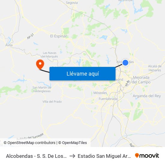 Alcobendas - S. S. De Los Reyes to Estadio San Miguel Arcángel map