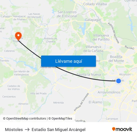 Móstoles to Estadio San Miguel Arcángel map