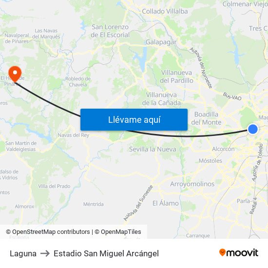 Laguna to Estadio San Miguel Arcángel map