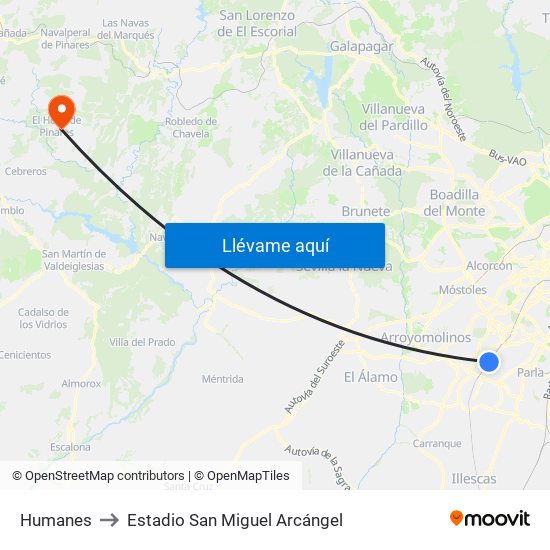 Humanes to Estadio San Miguel Arcángel map