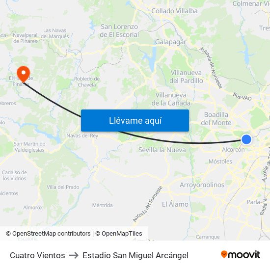 Cuatro Vientos to Estadio San Miguel Arcángel map