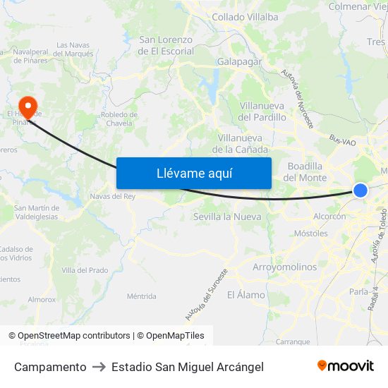 Campamento to Estadio San Miguel Arcángel map