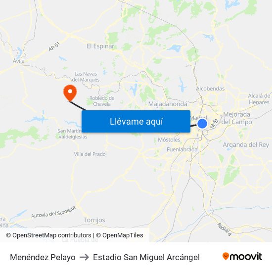 Menéndez Pelayo to Estadio San Miguel Arcángel map
