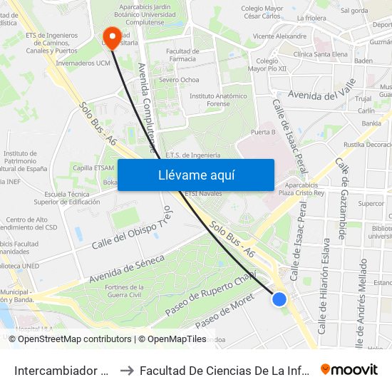 Intercambiador De Moncloa to Facultad De Ciencias De La Información (Aulario) map