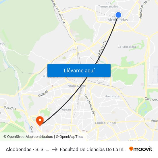 Alcobendas - S. S. De Los Reyes to Facultad De Ciencias De La Información (Aulario) map