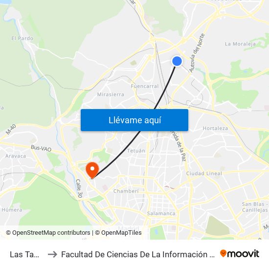 Las Tablas to Facultad De Ciencias De La Información (Aulario) map