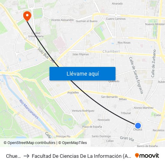 Chueca to Facultad De Ciencias De La Información (Aulario) map