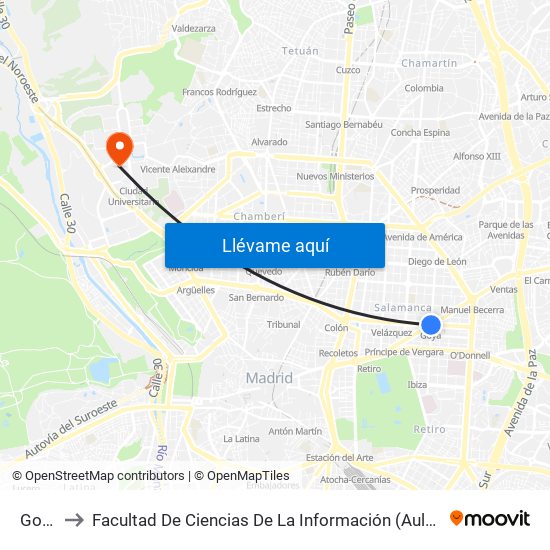 Goya to Facultad De Ciencias De La Información (Aulario) map