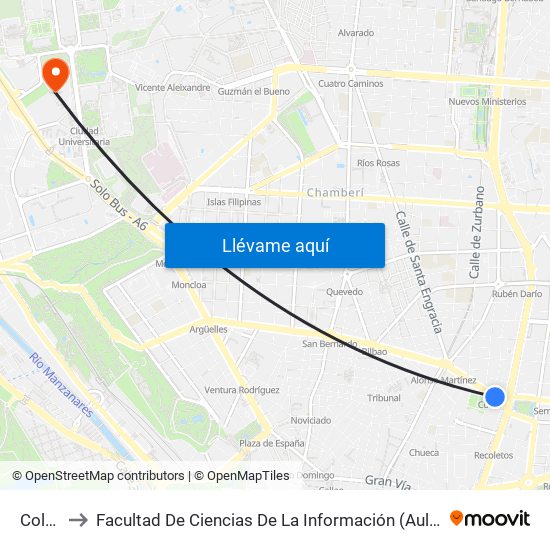 Colón to Facultad De Ciencias De La Información (Aulario) map