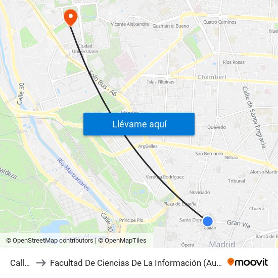 Callao to Facultad De Ciencias De La Información (Aulario) map