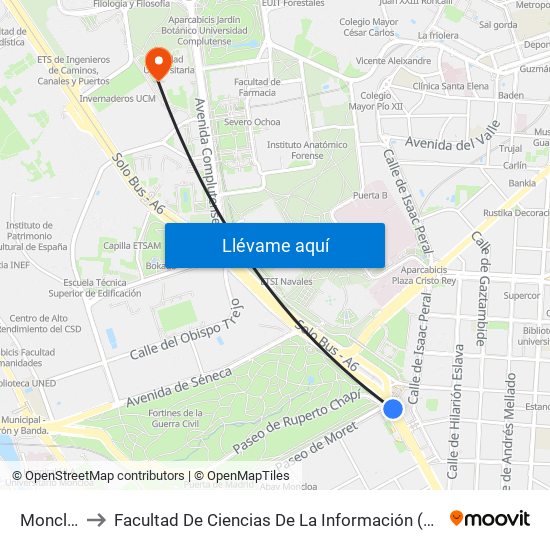 Moncloa to Facultad De Ciencias De La Información (Aulario) map