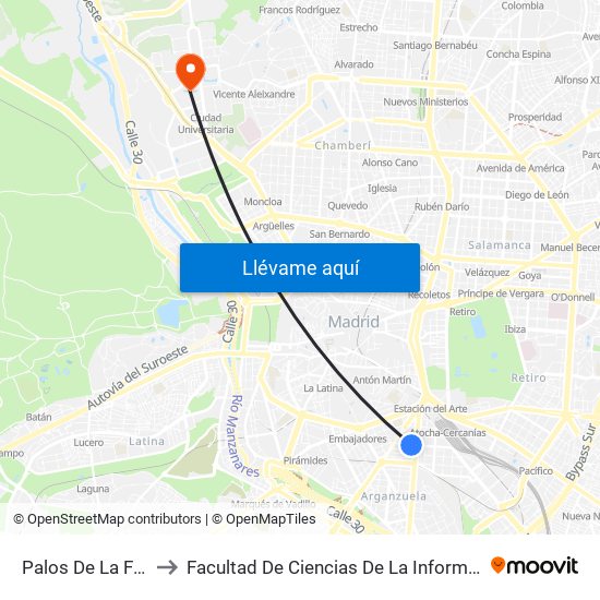 Palos De La Frontera to Facultad De Ciencias De La Información (Aulario) map