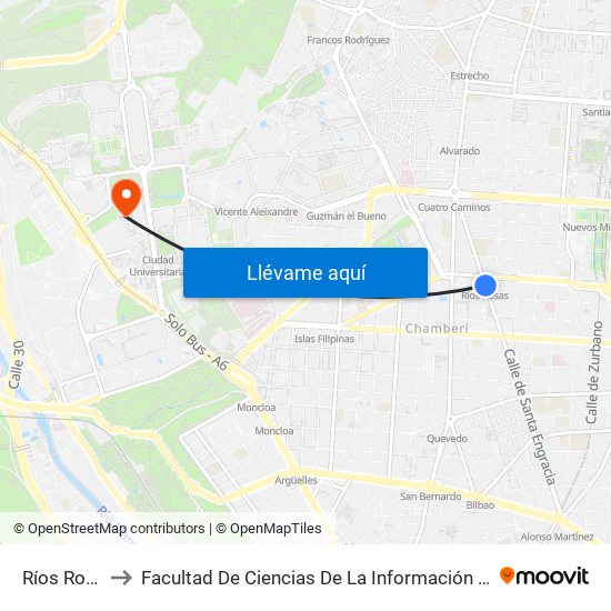 Ríos Rosas to Facultad De Ciencias De La Información (Aulario) map