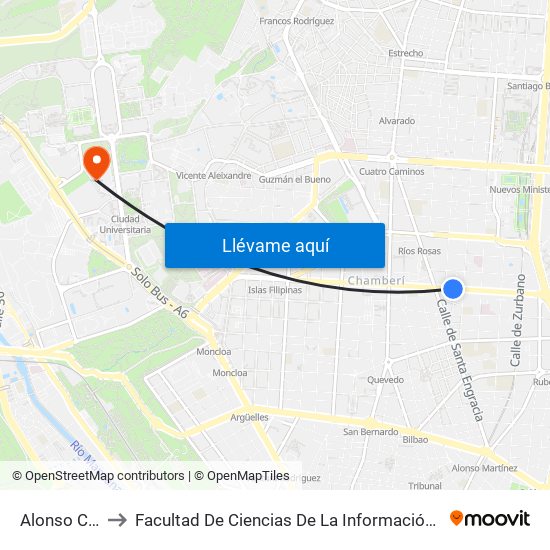 Alonso Cano to Facultad De Ciencias De La Información (Aulario) map