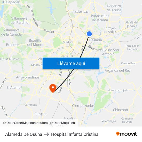 Alameda De Osuna to Hospital Infanta Cristina. map