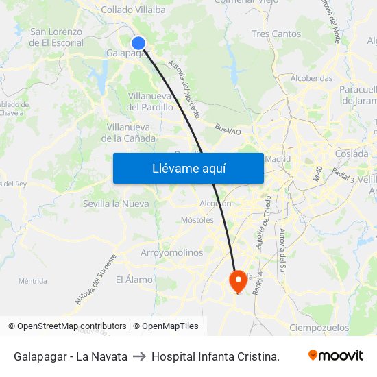 Galapagar - La Navata to Hospital Infanta Cristina. map