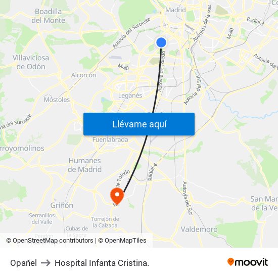 Opañel to Hospital Infanta Cristina. map