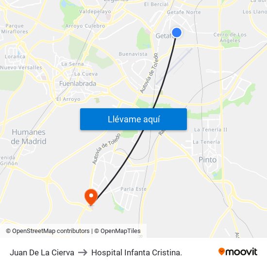 Juan De La Cierva to Hospital Infanta Cristina. map