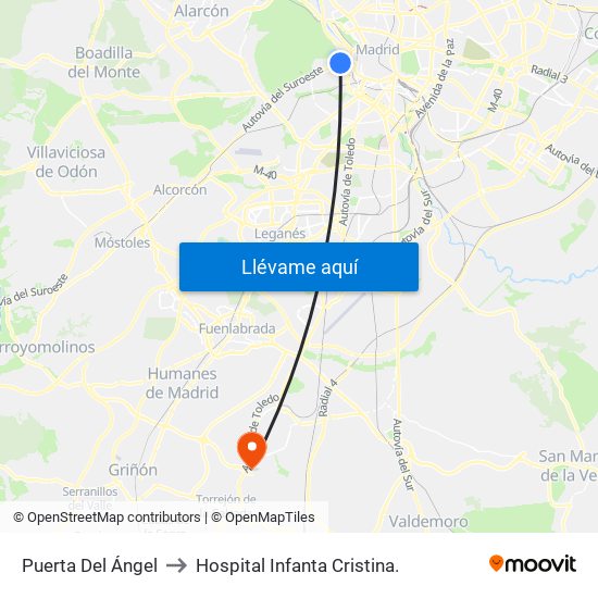 Puerta Del Ángel to Hospital Infanta Cristina. map