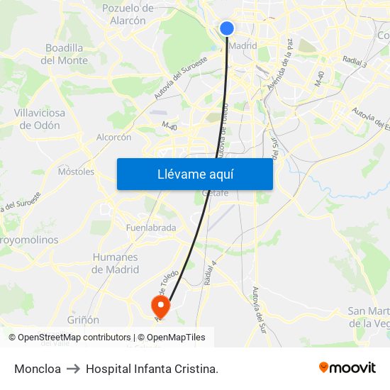 Moncloa to Hospital Infanta Cristina. map