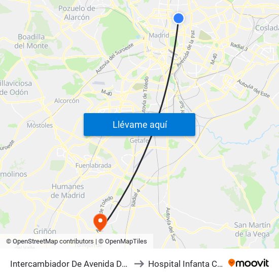 Intercambiador De Avenida De América to Hospital Infanta Cristina. map