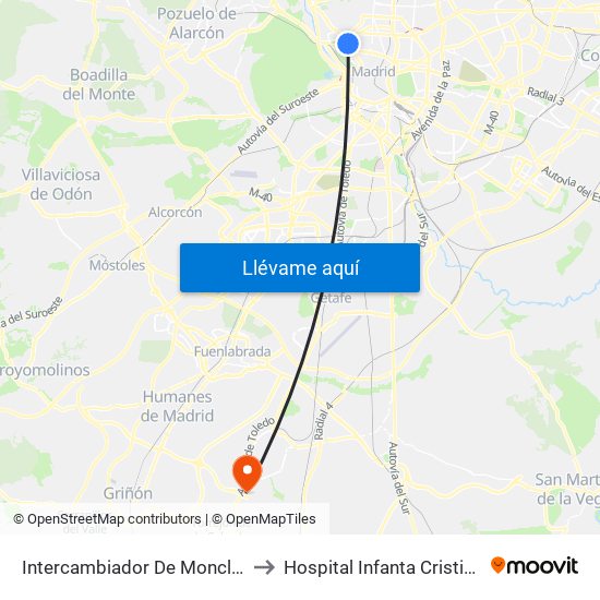 Intercambiador De Moncloa to Hospital Infanta Cristina. map