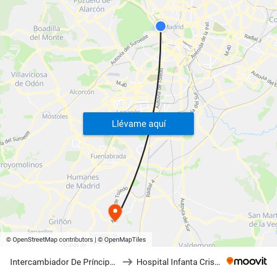 Intercambiador De Príncipe Pío to Hospital Infanta Cristina. map