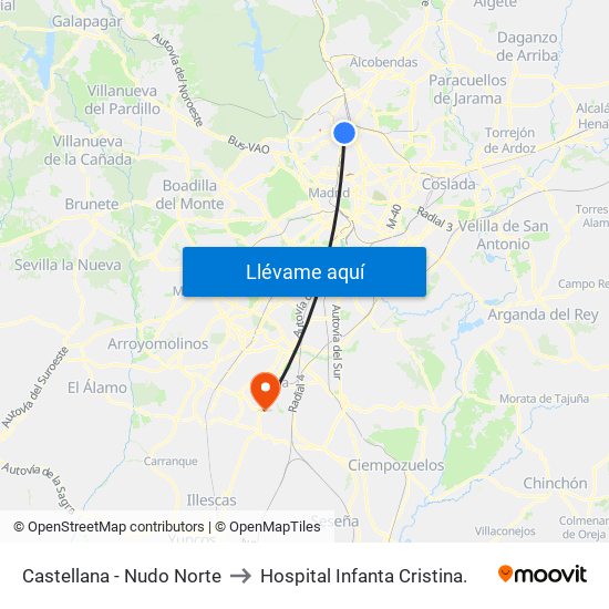 Castellana - Nudo Norte to Hospital Infanta Cristina. map