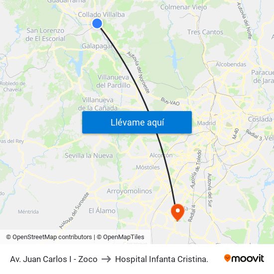 Av. Juan Carlos I - Zoco to Hospital Infanta Cristina. map