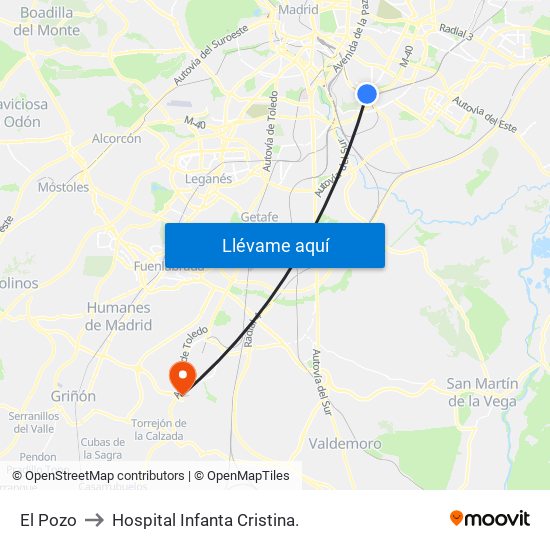 El Pozo to Hospital Infanta Cristina. map